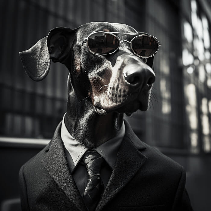 Doberman Pinscher like a Man in Black Agent